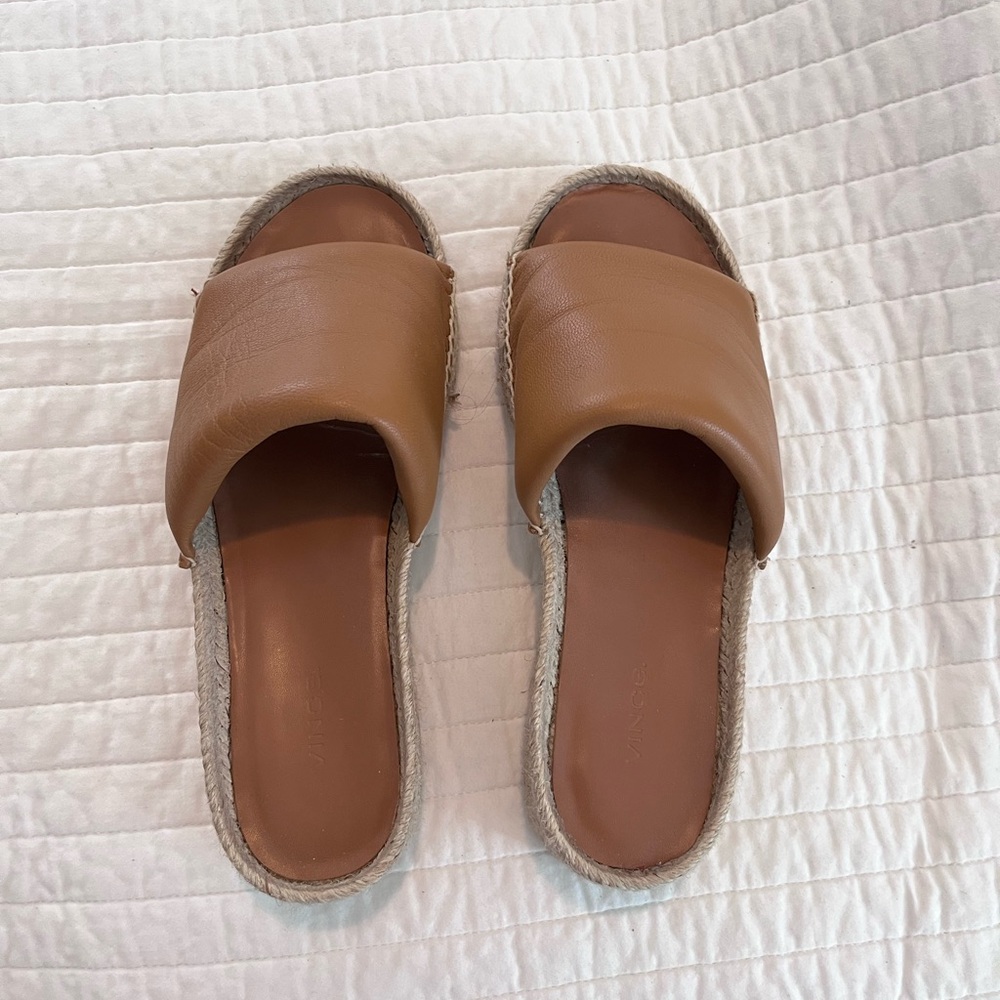 Vince Jesse Espadrille Tan Leather Sandals sz 8